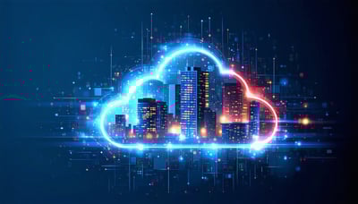cloud building technology data artificial intelligence blue red black